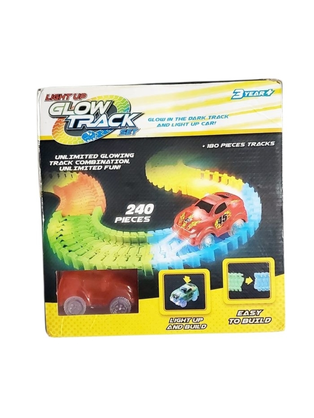 Glow Track 240‑Piece Light Up Race Track Set • LED Car • Flexible Snap‑Together